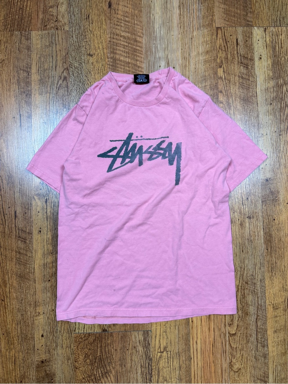 Stussy Pink Short-Sleeve Tee with Black Script Logo